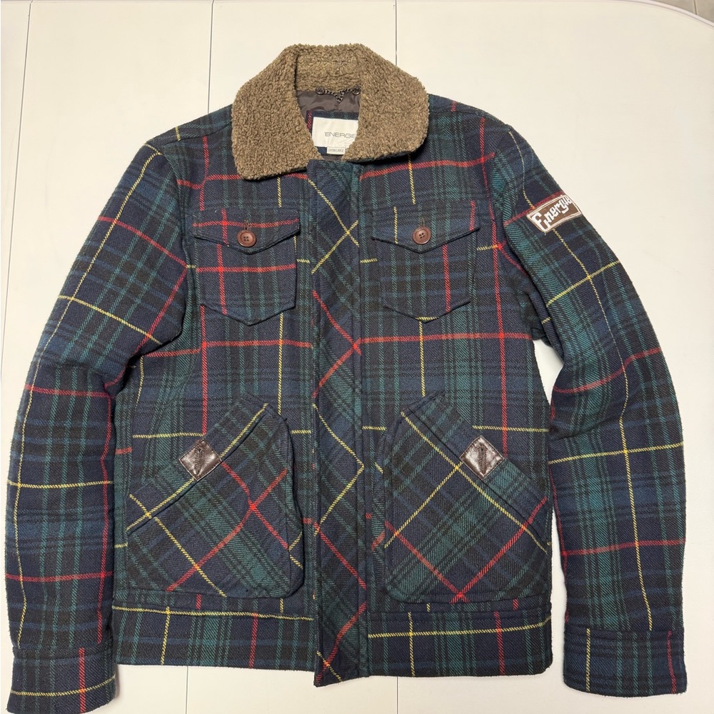 Energie Men's Multicolor Plaid Jacket with Sherpa Collar